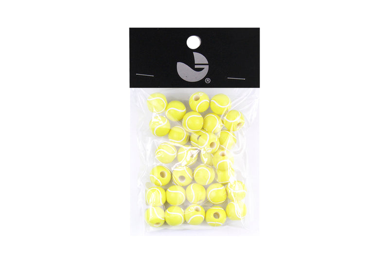Cuentas Acrílico Deportes Pelota de Tenis 10mm de Color Verde Limón / Blanco