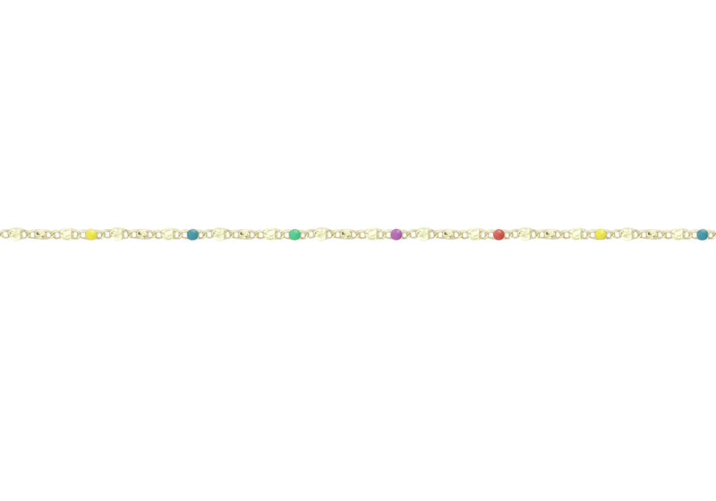 Cadena chapa de oro por metro con cuentas multicolor