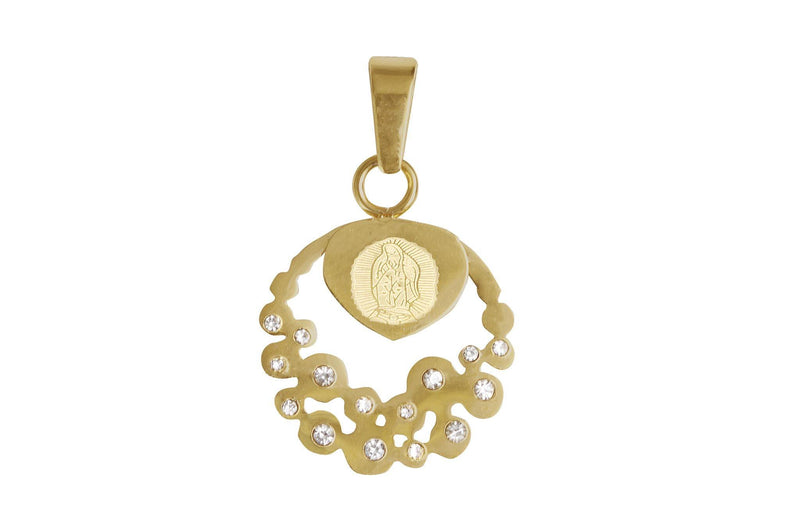 Medalla Acero Inoxidable Dorado Redondo Corazon Virgen con Cristales 19 mm