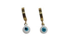 Nuevo-Aretes Acero Inoxidable Huggies Dorado con Dije Chico de Ojo Blanco con Azul