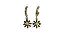 Nuevo-Aretes Acero Inoxidable Huggies Dorado con Dije Flor Negra