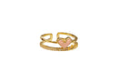 Frau Elegance anillo ajustable con circonia doble con corazon rosa dorado