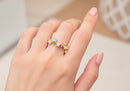 Frau Elegance anillo ajustable con circonia concha con corazon dorado