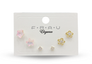 Frau Elegance Aretes de pin de 3 pares estrellas con flores opalo dorado
