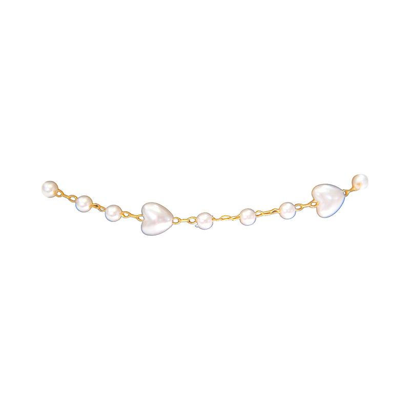 Nuevo-Brazalete Acero Inoxidable Dorado Corazones de perla con pelas pequeñas