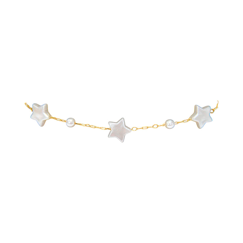 Nuevo-Brazalete Acero Inoxidable Dorado Estrellas con perlas pequeñas