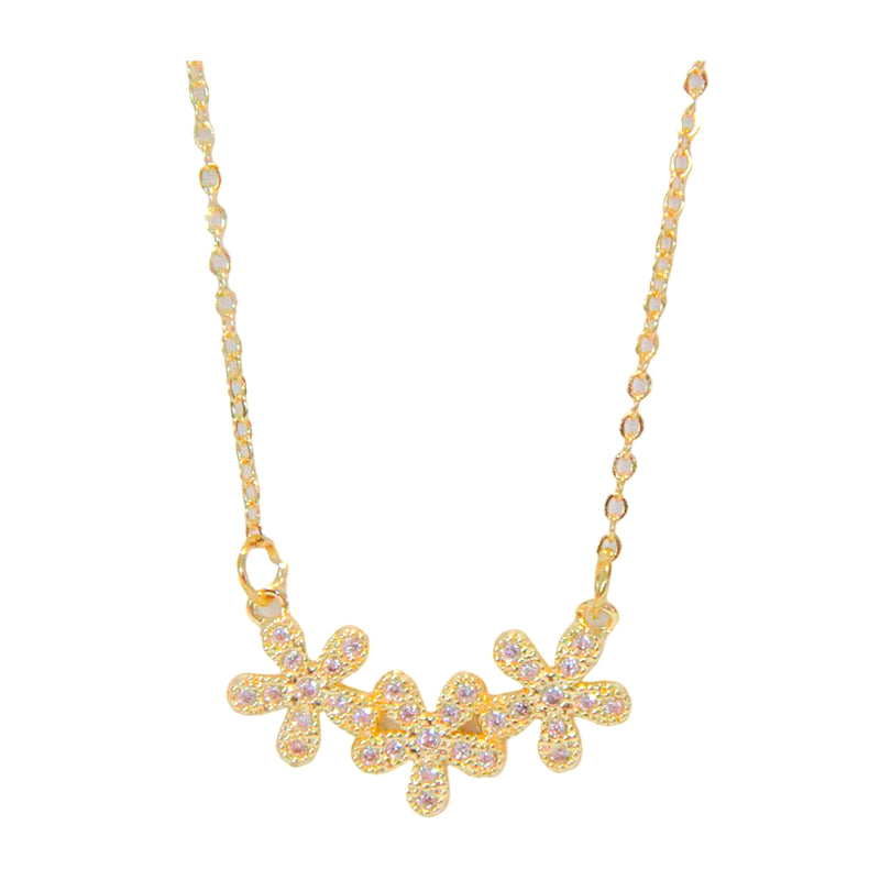 Nuevo-Frau Elegance Collar Dorado - 3 Flores con Zirconia