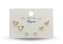 Frau Elegance Aretes de pin de 3 pares corazon con ojo de gato dorado