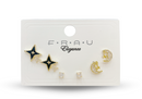 Frau Elegance Aretes de pin de 3 pares luna con estrellas dorado