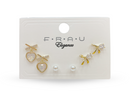 Frau Elegance Aretes de pin de 3 pares corazones madre perla dorado
