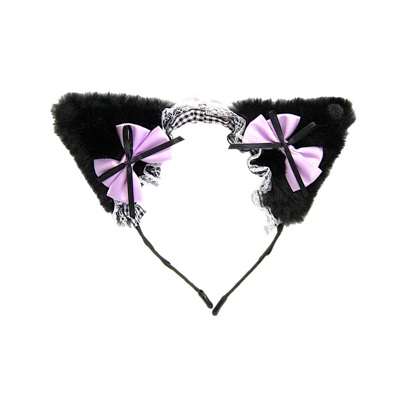 Diadema Bufon Orejas de Peluche Negras Moño Morado con Negro