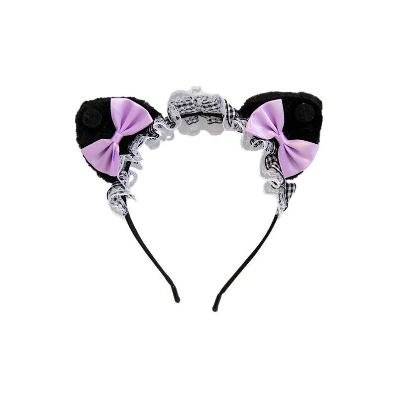 Diadema Bufon Orejas de Peluche Negras Moño Morado