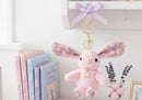 Llavero de Peluche Conejo con Orejas Estampadas Rosa