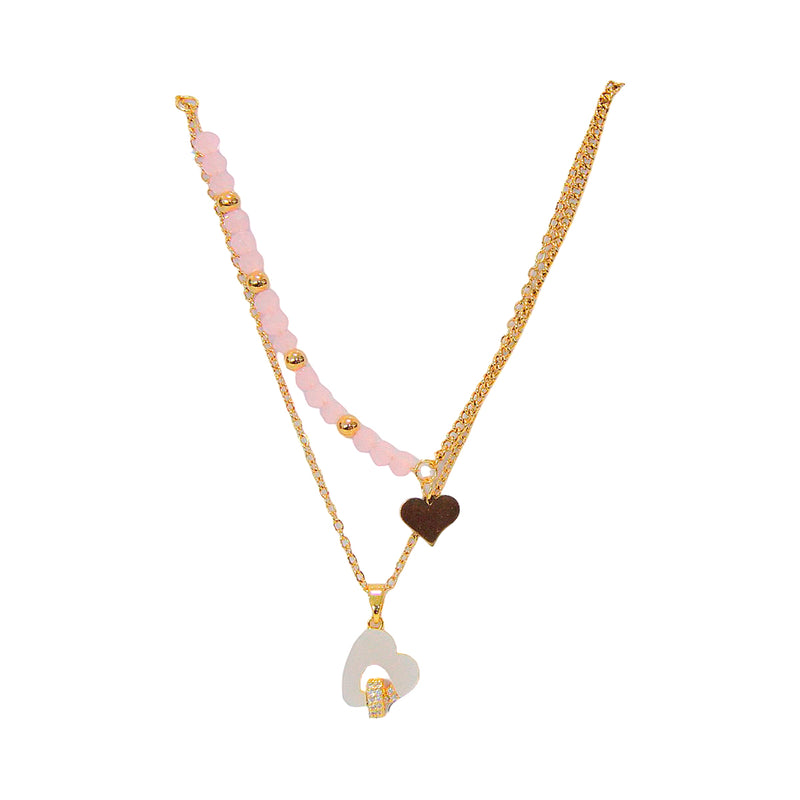 Nuevo-Collar de Acero Inoxidable Dorado con Dije Doble corazones con cristales rosas