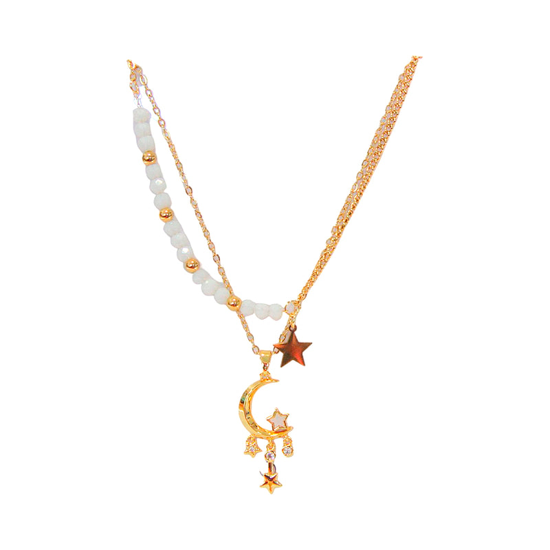 Nuevo-Collar de Acero Inoxidable Dorado con Dije Luna y Estrella con cristales rosas