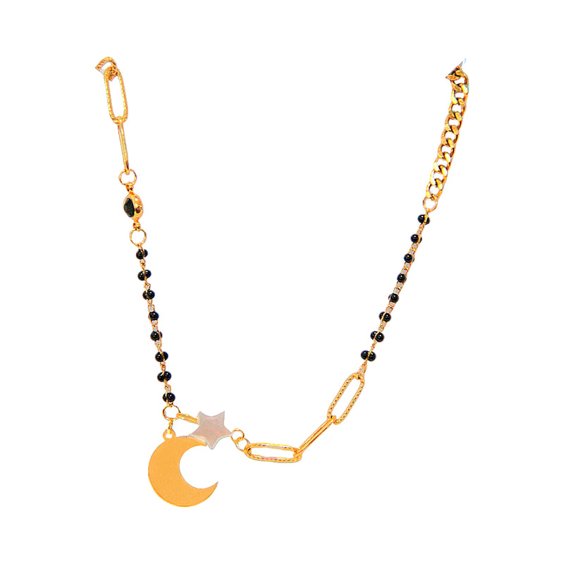 Nuevo-Collar de Acero Inoxidable Dorado con Dije Luna y estrella Blanca