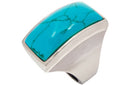 Frau Inoxidable Anillo Acero Inoxidable Piedra Imitacion Turquesa Rectangular