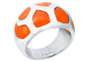 Frau Inoxidable Anillo Acero Inoxidable Plateado Semicirculos Interiores Fondo Naranja