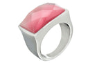 Frau Inoxidable Anillo Acero Inoxidable Plateado Rectangulo Piedra Rosa