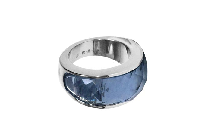 Frau Inoxidable Anillo Acero Inoxidable Rectangulo Delgado Piedra Rayada Facetada Azul Claro