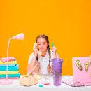 Vaso con popote con acabado greco tapa de dona