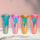 Vaso con popote con triangulos tapa de dona