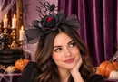 Diadema Halloween Moño Negro con Flor Roja y Araña