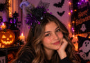 Nuevo-Diadema de halloween con mono y sombrero de bruja morado
