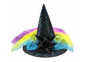 Nuevo-Sombrero de bruja negro tornasol con flor