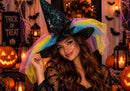 Nuevo-Sombrero de bruja negro tornasol con flor
