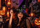 Nuevo-Sombrero negro con flor morada de Bruja Halloween