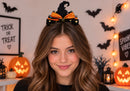 Broche Halloween Moño Naranja con Gorro de Bruja Negro