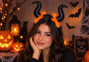 Nuevo-Diadema con cuernos negros y peluche naranja Halloween