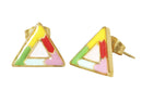 Arete Acero Inoxidable Dorado Triangulo Esmaltado Multicolor Centro Concha 14x13 mm