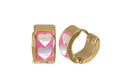 Arete Arracada Acero Inoxidable Dorado Corazones Plateado Esmaltado Fucsia 7x13 mm