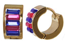 Arete Huggies Acero Inoxidable Dorado Cristal Fucsia Azul