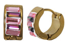 Arete Huggies Acero Inoxidable Dorado Cristal Rosa