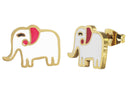 Arete Acero Inoxidable Dorado Elefante Orejas Rosas Esmaltado 11x13 mm