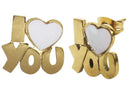 Arete Acero Inoxidable Dorado con Concha I Love You 14x13 mm
