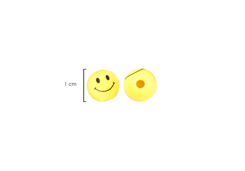 Cuenta Acrílico Pelota Carita Feliz Amarillo/Negro Emoji