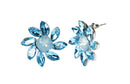 Par de aretes de flor aquamarine de metal plateado