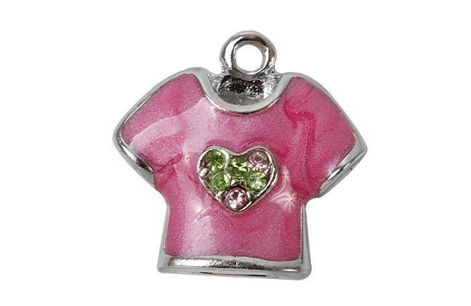 Charm Saga Plateado Camiseta Esmaltada Rosa con Cristales 13x16 mm