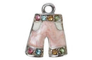 Charm Saga Plateado Pantalones Esmaltados Rosa con Cristales de Colores 13x12 mm