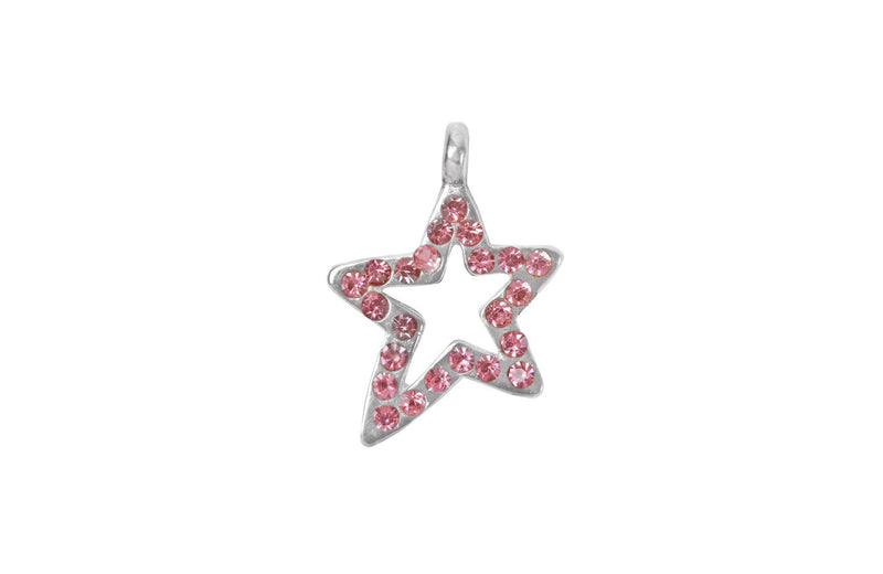 Charm Saga Plateado Estrella con Cristales Rosas 20x17 mm Mini