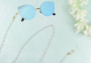 Cadena Correa Sujetador Lentes Cubrebocas Dorada con Perlas Blancas y Cristales Transparentes