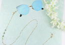 Cadena Correa Sujetador Lentes Cubrebocas Dorada con flores aqua