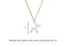 Collar Acero Inoxidable Dorado con Dije Esmaltado Perrito Globo Blanco