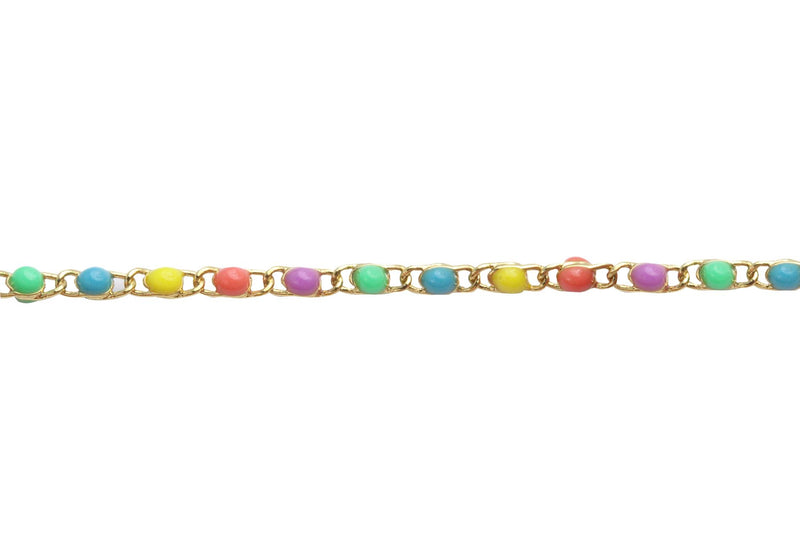 Cadena chapa de oro por metro con cuentas continuas multicolor