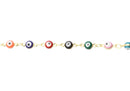 Cadena chapa de oro por metro con ojitos multicolor