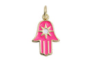 Dije Chapa de Oro Mano de Fatima Color Fucsia con Estrella